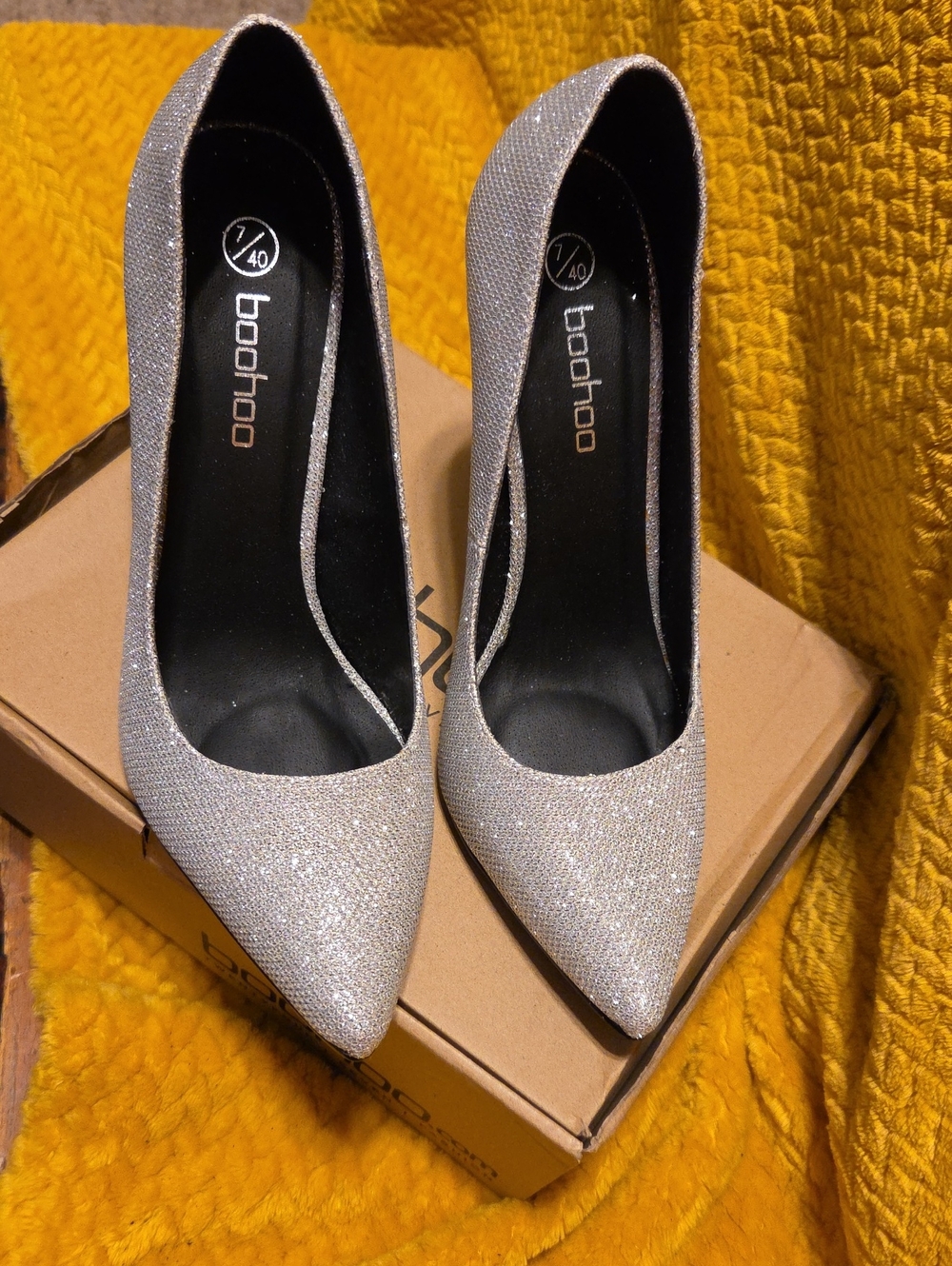 Boohoo Silver Sparkle Pointed Toe High Heels